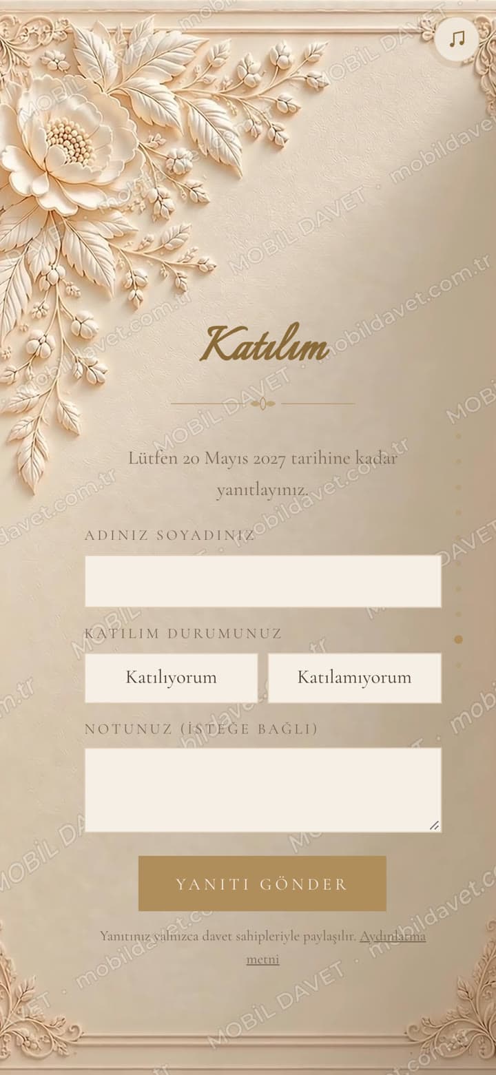 MobilDavet katılım yanıtı formu