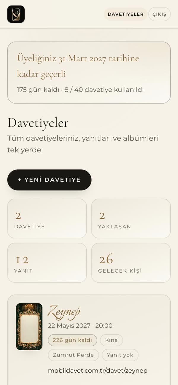 MobilDavet yönetim paneli